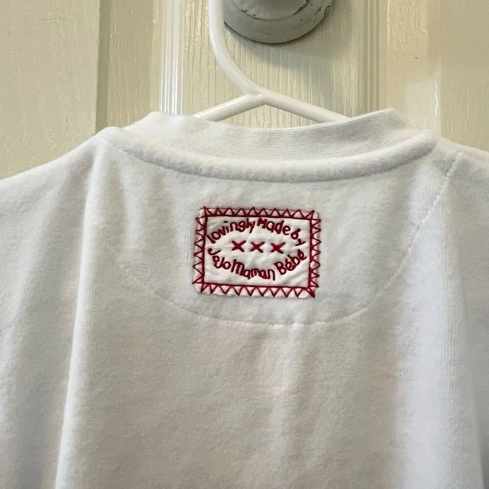 JoJo Maman Bébé White Velour Christmas Embroidered Footie Girls SZ 12-18 Months